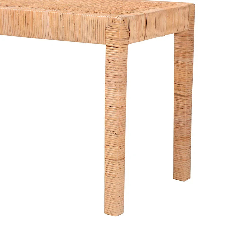 Banc d'appoint Abelia en rotin naturel et bois d'acajou de style bohème moderne