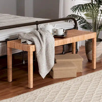 Banc d'appoint Abelia en rotin naturel et bois d'acajou de style bohème moderne