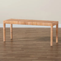 Banc d'appoint Abelia en rotin naturel et bois d'acajou de style bohème moderne