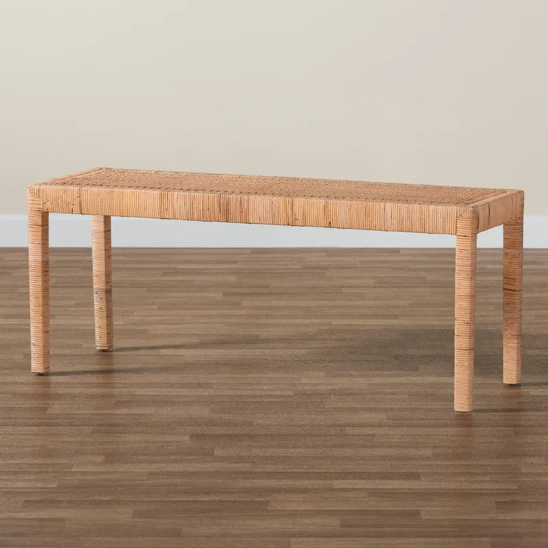 Banc d'appoint Abelia en rotin naturel et bois d'acajou de style bohème moderne