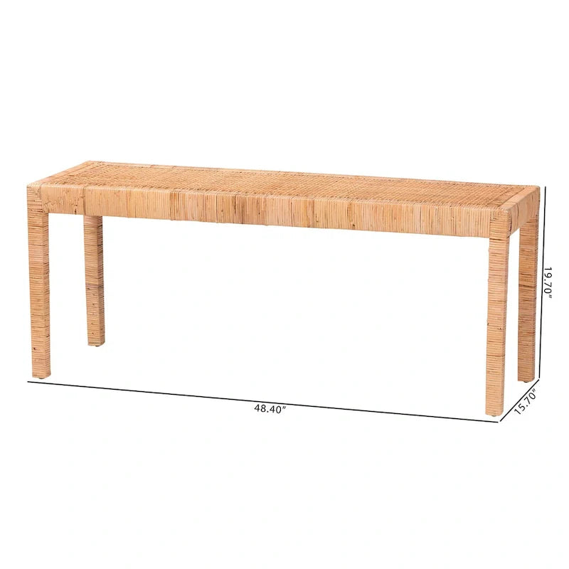 Banc d'appoint Abelia en rotin naturel et bois d'acajou de style bohème moderne