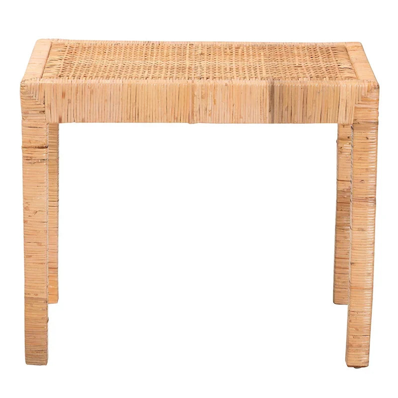Banc d'appoint Abelia en rotin naturel et bois d'acajou de style bohème moderne