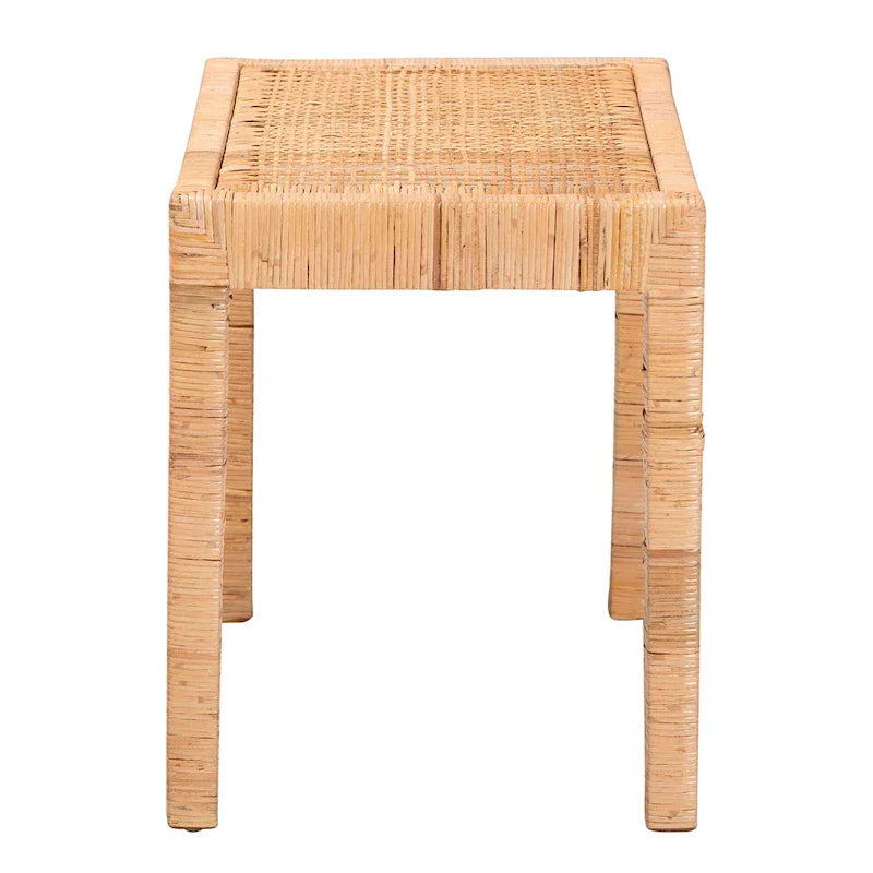 Banc d'appoint Abelia en rotin naturel et bois d'acajou de style bohème moderne