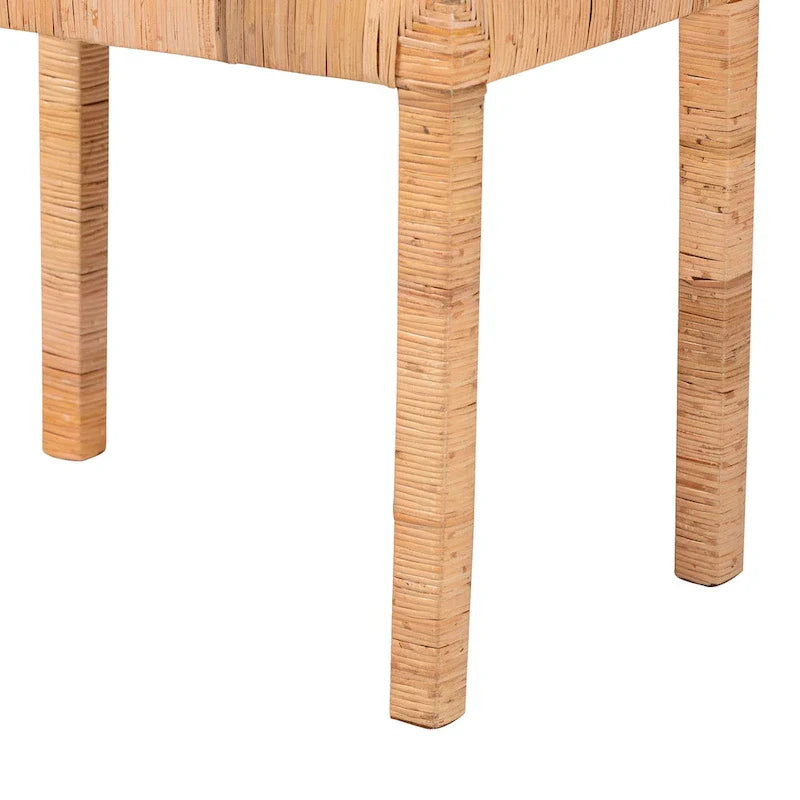 Banc d'appoint Abelia en rotin naturel et bois d'acajou de style bohème moderne