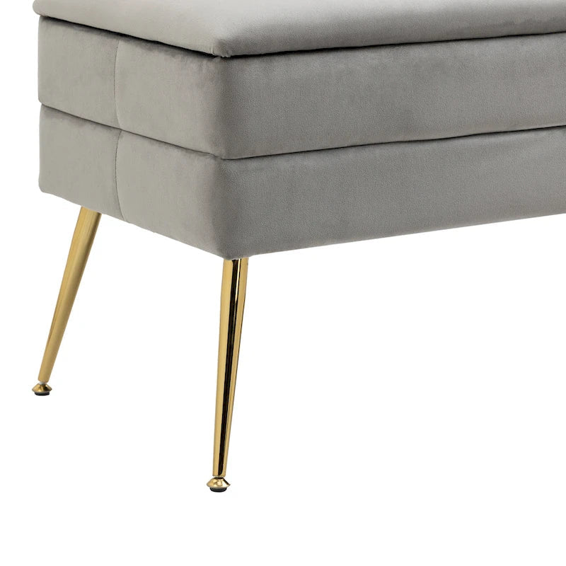 Banc de rangement ottoman en velours avec pieds en métal