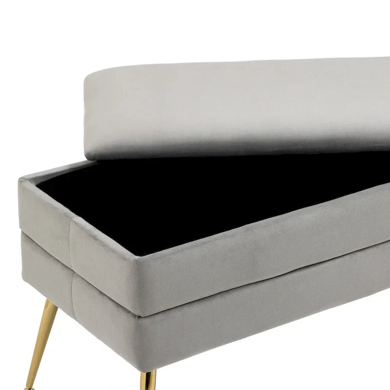 Banc de rangement ottoman en velours avec pieds en métal