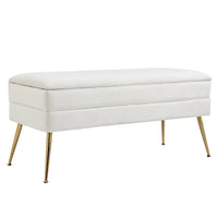 Banc de rangement ottoman en velours avec pieds en métal