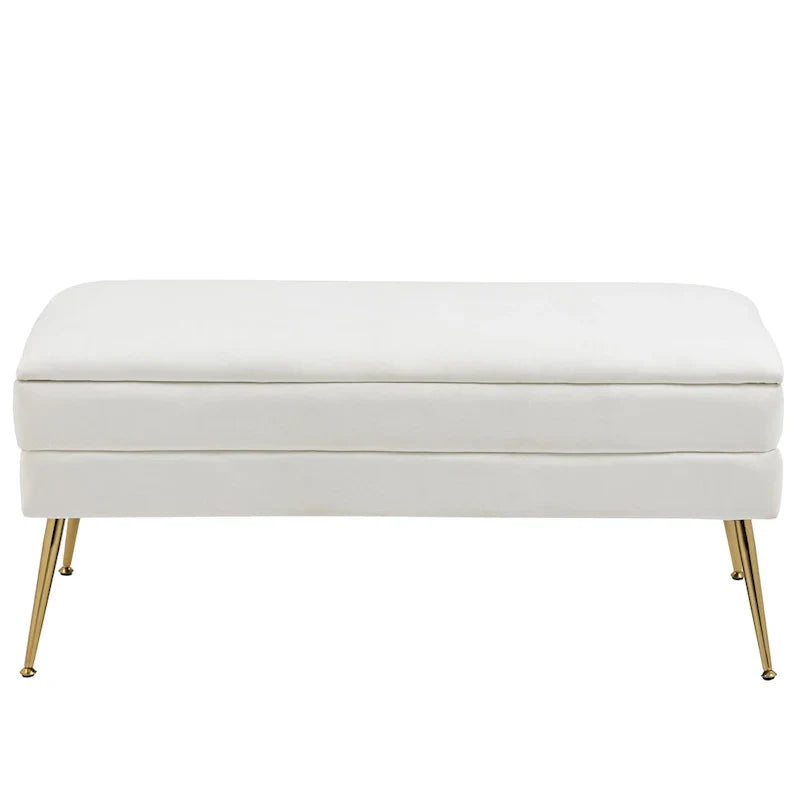 Banc de rangement ottoman en velours avec pieds en métal