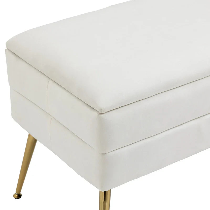 Banc de rangement ottoman en velours avec pieds en métal