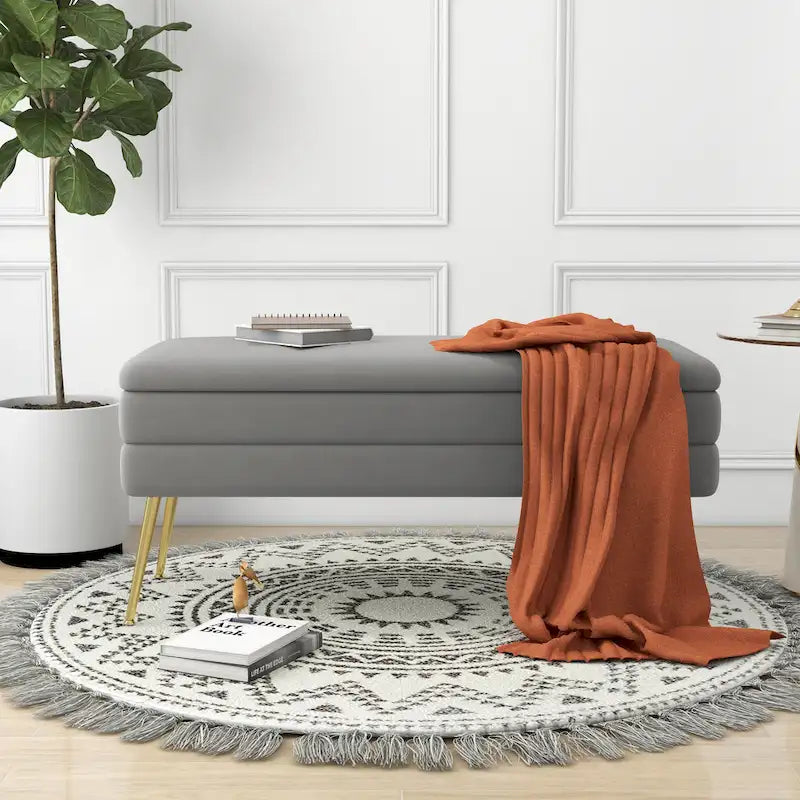 Banc de rangement ottoman en velours avec pieds en métal