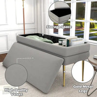 Banc de rangement ottoman en velours avec pieds en métal