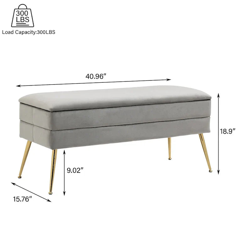 Banc de rangement ottoman en velours avec pieds en métal
