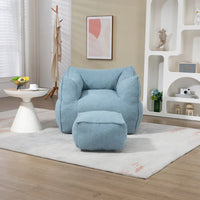 Pouf carré sans accoudoirs en tissu bouclé avec ottoman