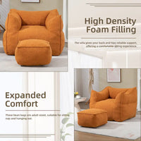 Pouf carré sans accoudoirs en tissu bouclé avec ottoman