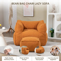 Pouf carré sans accoudoirs en tissu bouclé avec ottoman