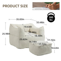 Pouf carré sans accoudoirs en tissu bouclé avec ottoman