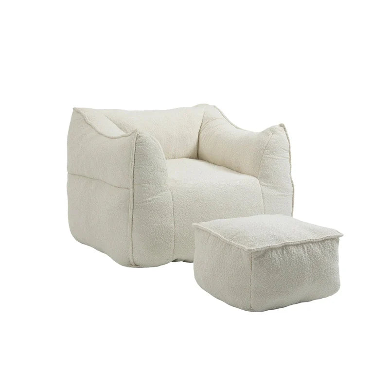 Pouf carré sans accoudoirs en tissu bouclé avec ottoman