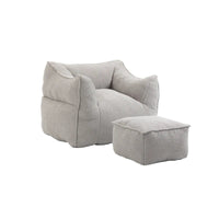 Pouf carré sans accoudoirs en tissu bouclé avec ottoman
