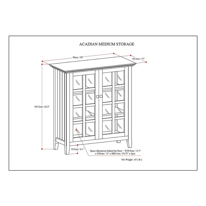 WYNDENHALL Normandy Armoire de rangement en bois massif 39 po - 39 larg. x 17 prof. x 42,2 haut.