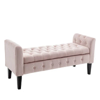 Banc de rangement en velours Porthos Home Brett avec pieds en bois d'hévéa