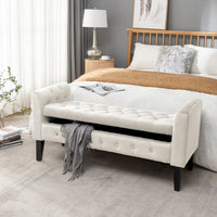 Banc de rangement en velours Porthos Home Brett avec pieds en bois d'hévéa