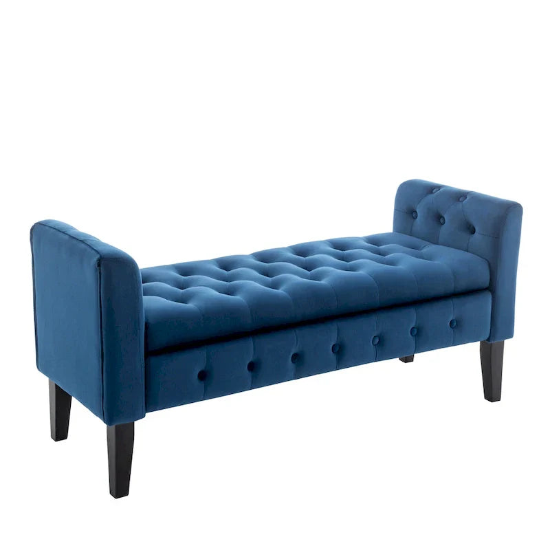 Banc de rangement en velours Porthos Home Brett avec pieds en bois d'hévéa
