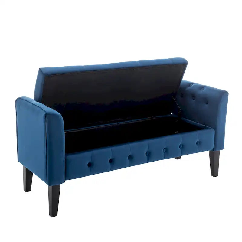Banc de rangement en velours Porthos Home Brett avec pieds en bois d'hévéa