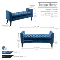 Banc de rangement en velours Porthos Home Brett avec pieds en bois d'hévéa