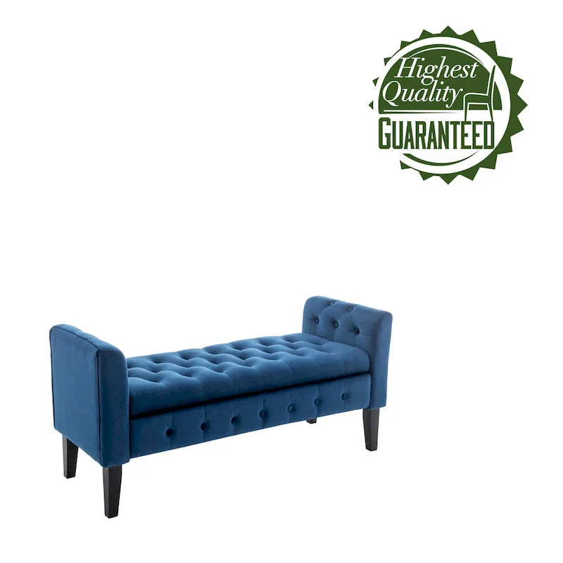 Banc de rangement en velours Porthos Home Brett avec pieds en bois d'hévéa