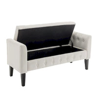 Banc de rangement en velours Porthos Home Brett avec pieds en bois d'hévéa
