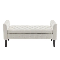 Banc de rangement en velours Porthos Home Brett avec pieds en bois d'hévéa