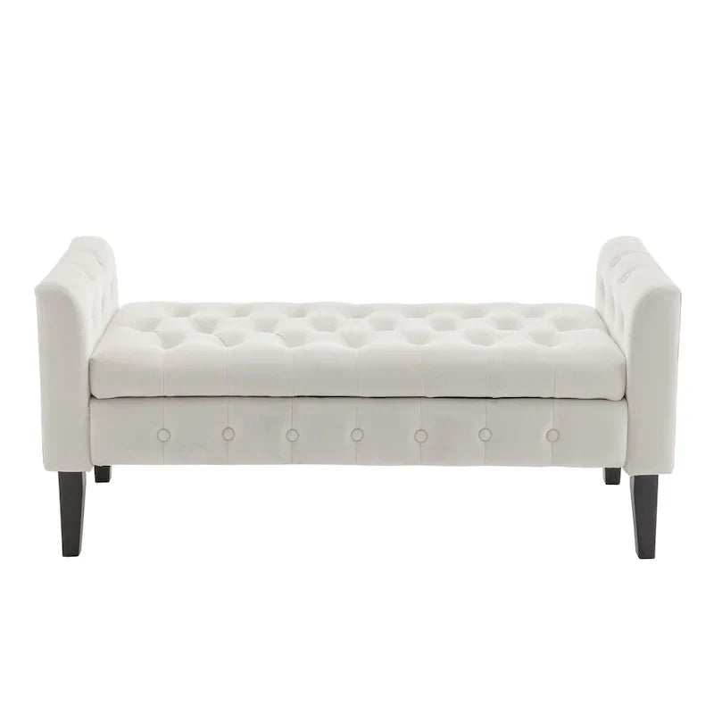 Banc de rangement en velours Porthos Home Brett avec pieds en bois d'hévéa