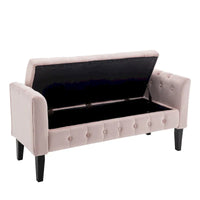 Banc de rangement en velours Porthos Home Brett avec pieds en bois d'hévéa