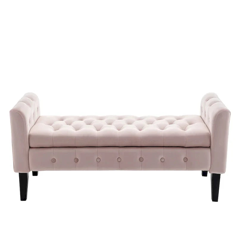 Banc de rangement en velours Porthos Home Brett avec pieds en bois d'hévéa
