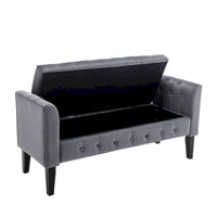 Banc de rangement en velours Porthos Home Brett avec pieds en bois d'hévéa