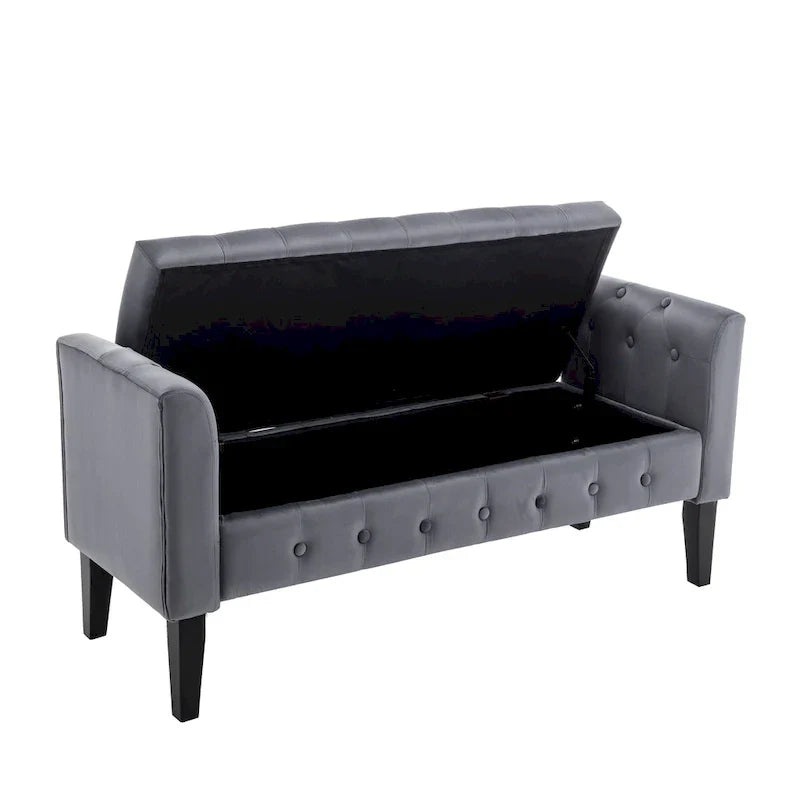 Banc de rangement en velours Porthos Home Brett avec pieds en bois d'hévéa
