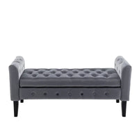 Banc de rangement en velours Porthos Home Brett avec pieds en bois d'hévéa