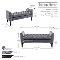 Banc de rangement en velours Porthos Home Brett avec pieds en bois d'hévéa