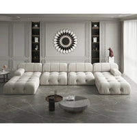 Canapé Sectionnel Modulable Moderne Rembourré en Velours Forme U 6 places, Méridienne Extra-Large pour Salon