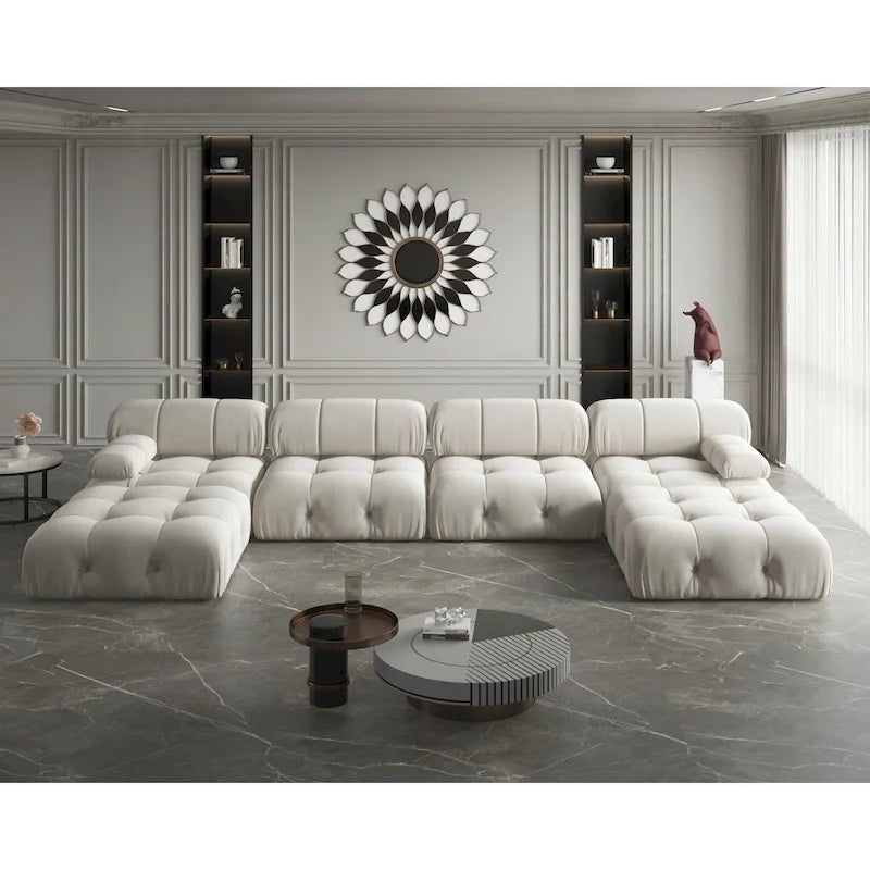 Canapé Sectionnel Modulable Moderne Rembourré en Velours Forme U 6 places, Méridienne Extra-Large pour Salon