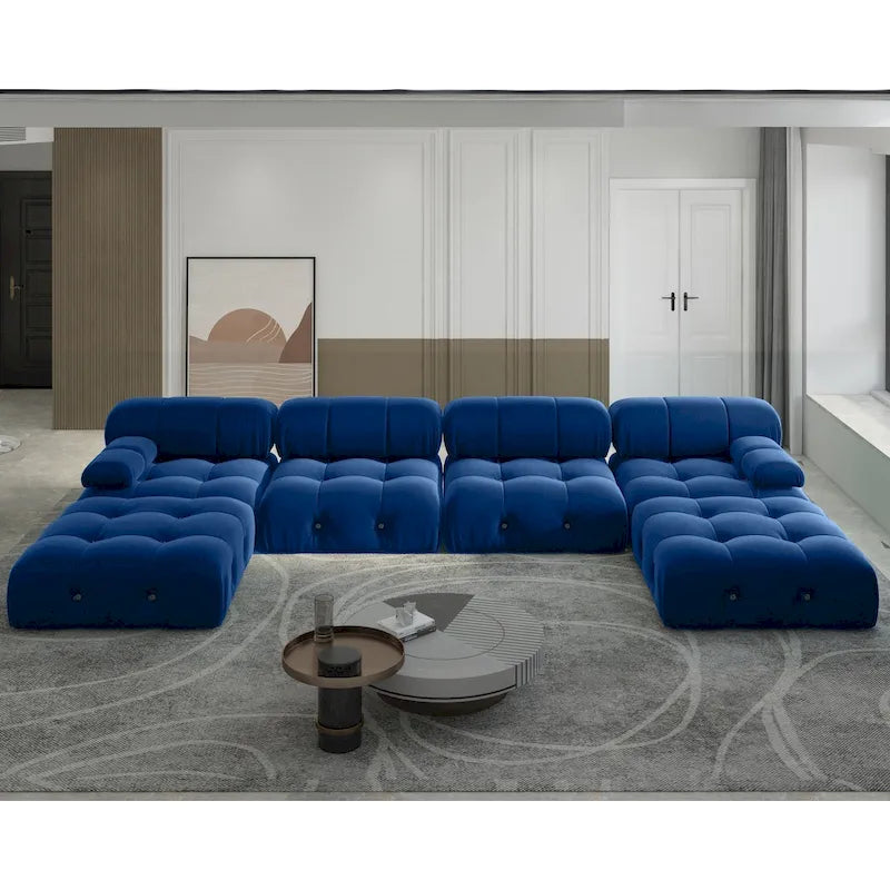 Canapé Sectionnel Modulable Moderne Rembourré en Velours Forme U 6 places, Méridienne Extra-Large pour Salon