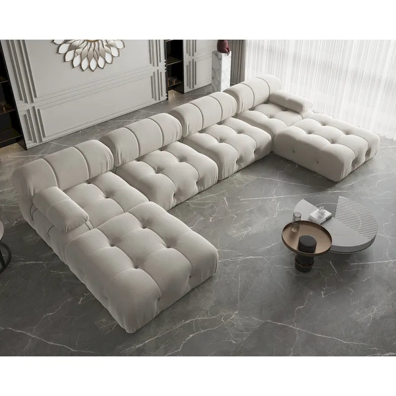 Canapé Sectionnel Modulable Moderne Rembourré en Velours Forme U 6 places, Méridienne Extra-Large pour Salon