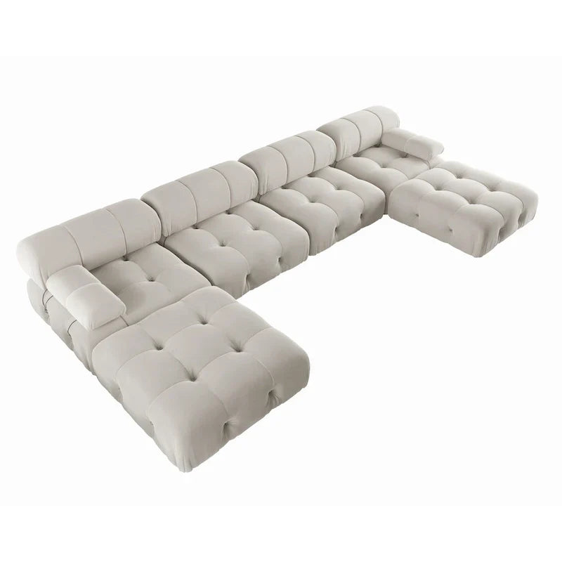 Canapé Sectionnel Modulable Moderne Rembourré en Velours Forme U 6 places, Méridienne Extra-Large pour Salon