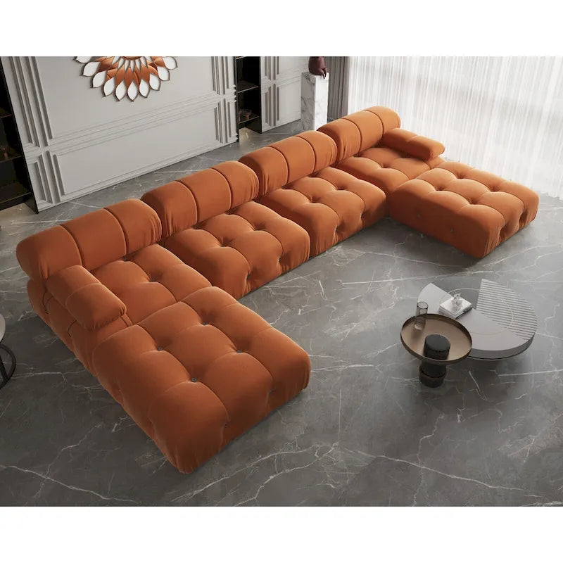 Canapé Sectionnel Modulable Moderne Rembourré en Velours Forme U 6 places, Méridienne Extra-Large pour Salon