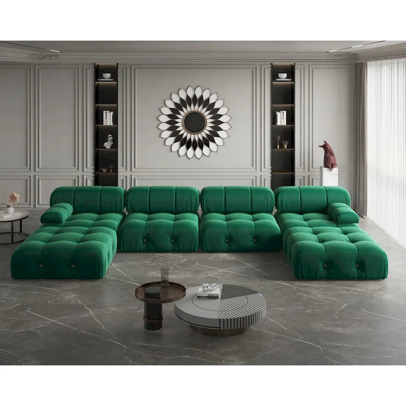 Canapé Sectionnel Modulable Moderne Rembourré en Velours Forme U 6 places, Méridienne Extra-Large pour Salon