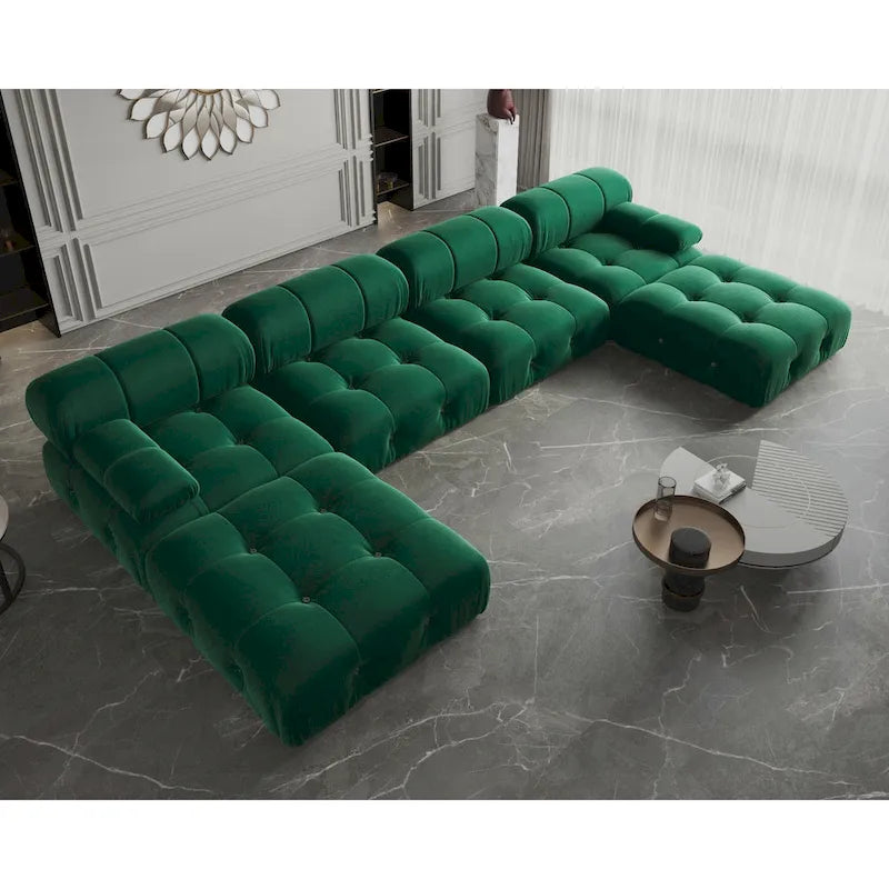 Canapé Sectionnel Modulable Moderne Rembourré en Velours Forme U 6 places, Méridienne Extra-Large pour Salon