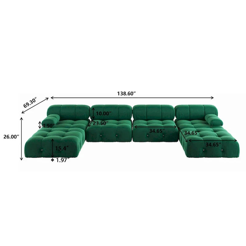 Canapé Sectionnel Modulable Moderne Rembourré en Velours Forme U 6 places, Méridienne Extra-Large pour Salon