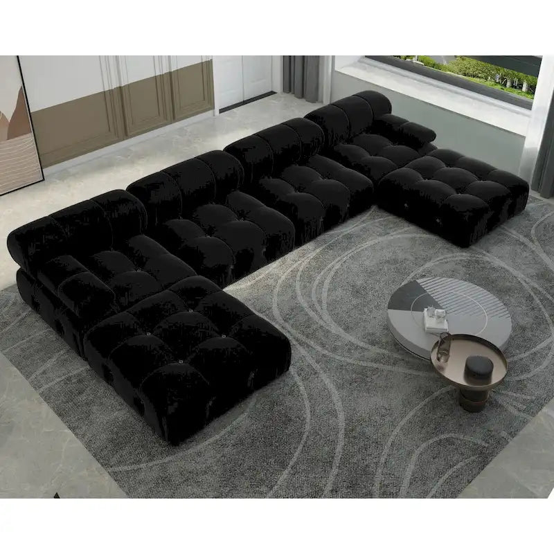 Canapé Sectionnel Modulable Moderne Rembourré en Velours Forme U 6 places, Méridienne Extra-Large pour Salon