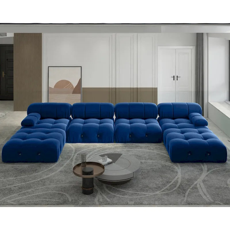 Canapé Sectionnel Modulable Moderne Rembourré en Velours Forme U 6 places, Méridienne Extra-Large pour Salon