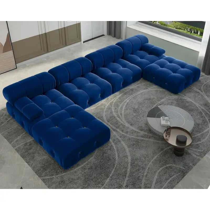 Canapé Sectionnel Modulable Moderne Rembourré en Velours Forme U 6 places, Méridienne Extra-Large pour Salon